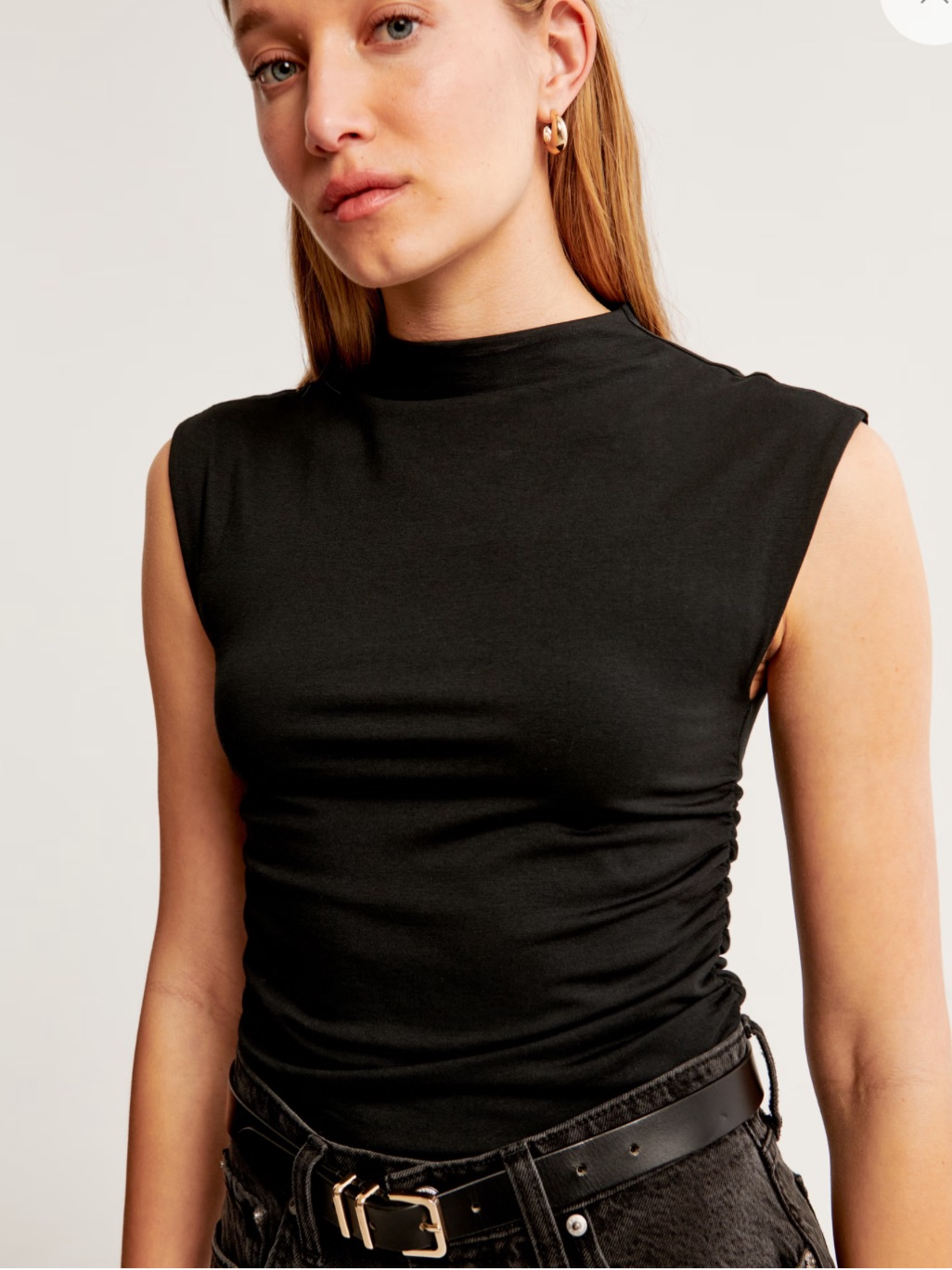 Abercrombie & Fitch Black Sleeveless Draped Mock Neck Bodysuit Modal Collection